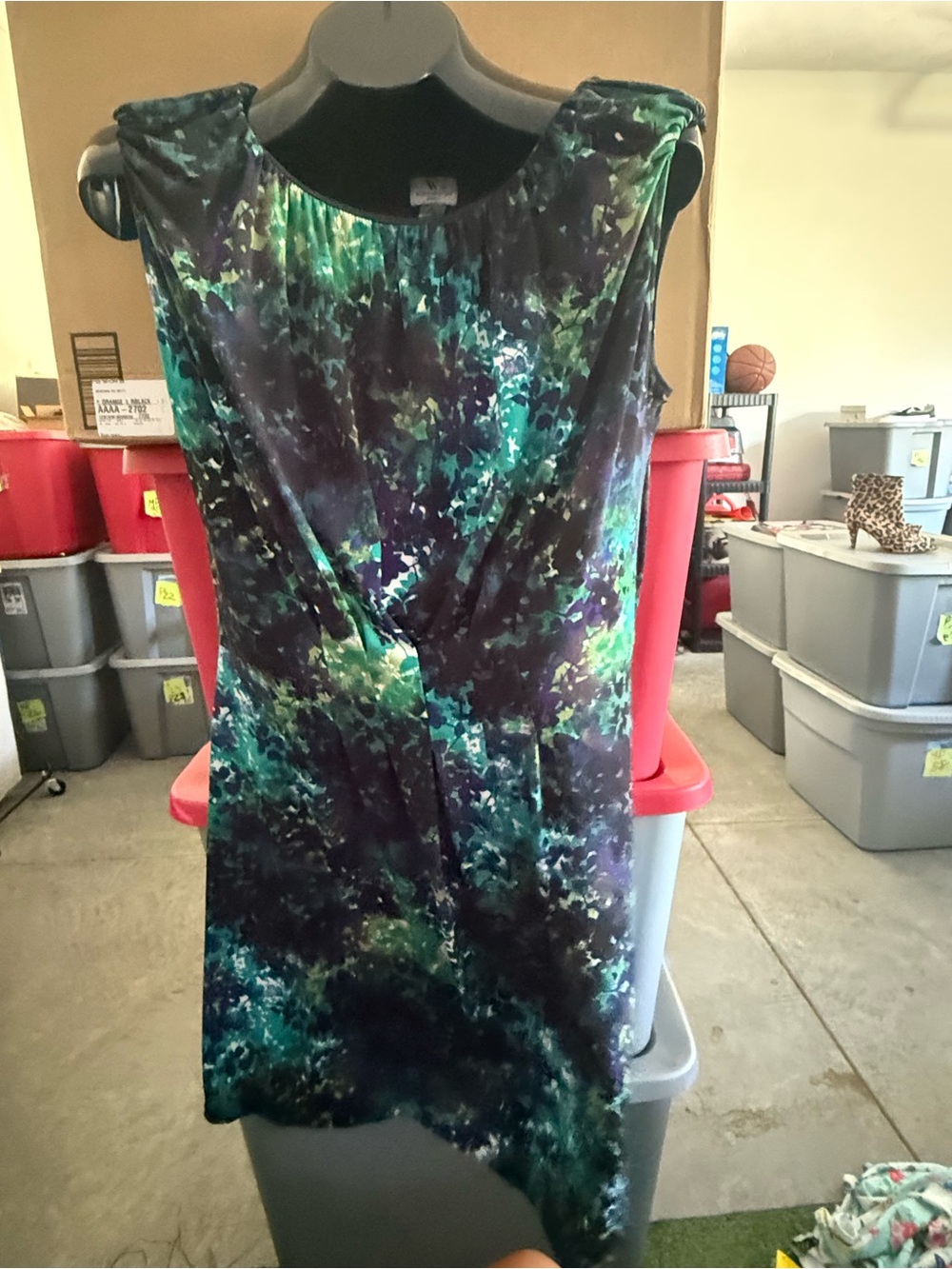 Sleeveless Teal & Purple Printed Sheath Dress mp81